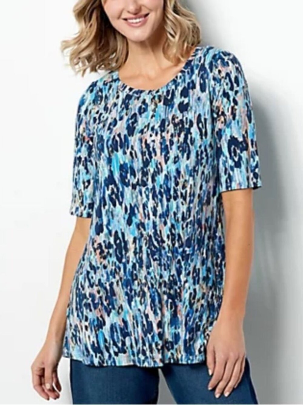 LOGO by Lori Goldstein Rayon 230 Animal Print Top Blue Depths